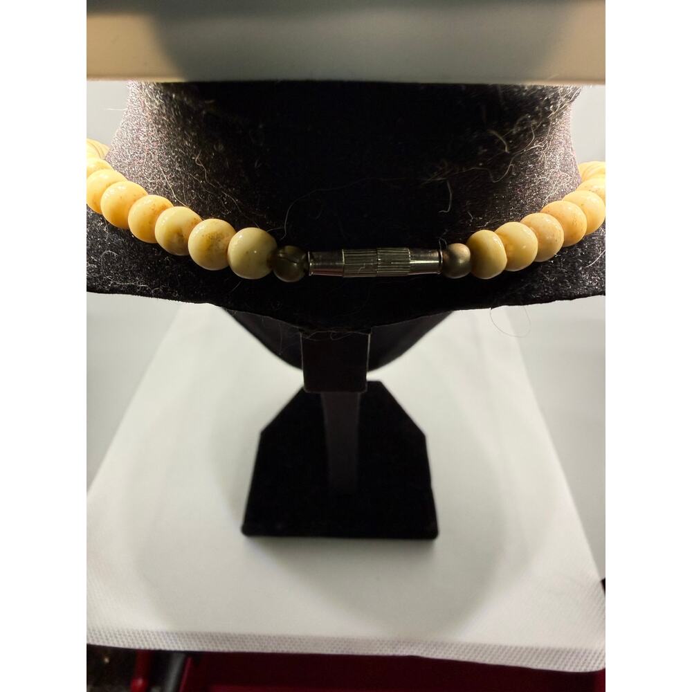 Vintage Bovine Bone Carved Fish Scale Statement Necklace - Picture 3 of 3